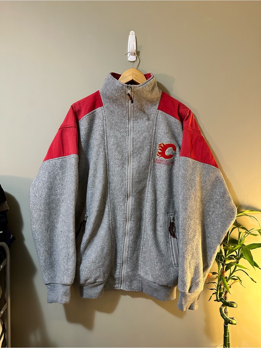 Vintage Calgary Gray & Red Fleece Zip-Up Jacket